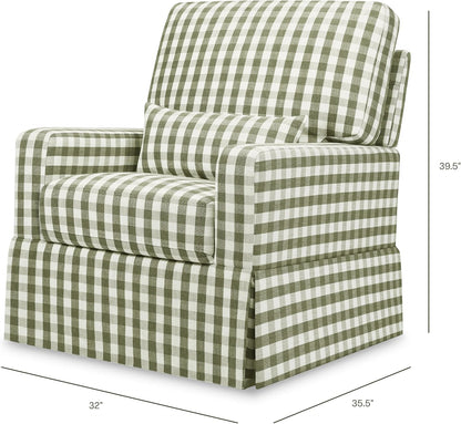 Namesake Crawford Pillowback Comfort Swivel Glider in Tan Gingham, Water Repellent & Stain Resistant, Greenguard Gold & CertiPUR-US Certified
