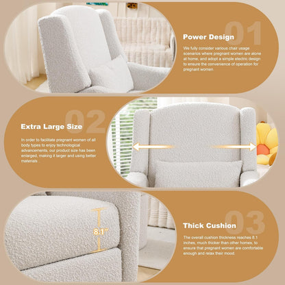 Power Recliner Chair Swivel Gilder Rocking Chairs Skin-Friendly Power Recliner Nursery Chair for Adults with Waist Pillow, USB Charging (Beige, Only Recliner Chair)