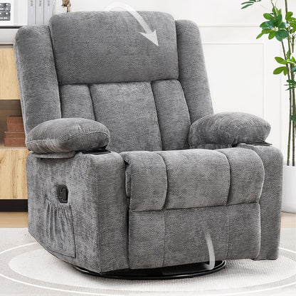 Swivel Rocker Recliner Chair, Lazy Boy Recliner with Cup Holders, 360 Degree Rotating Nursery Rocking Chair, Manual Glider Recliner for Living Room (1, Yellow)