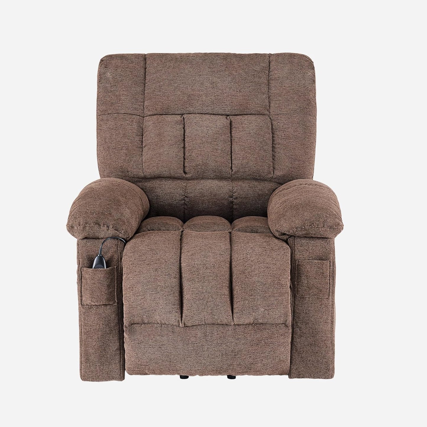 Power Lift Recliner Chair for Adult with Heated and Full Body Massage, Glider Nursery Chair with Cup Holder and USB Charge Port, Oversided Swivel Rocker Recliner for Living/Study/Bedroom Room, Brown