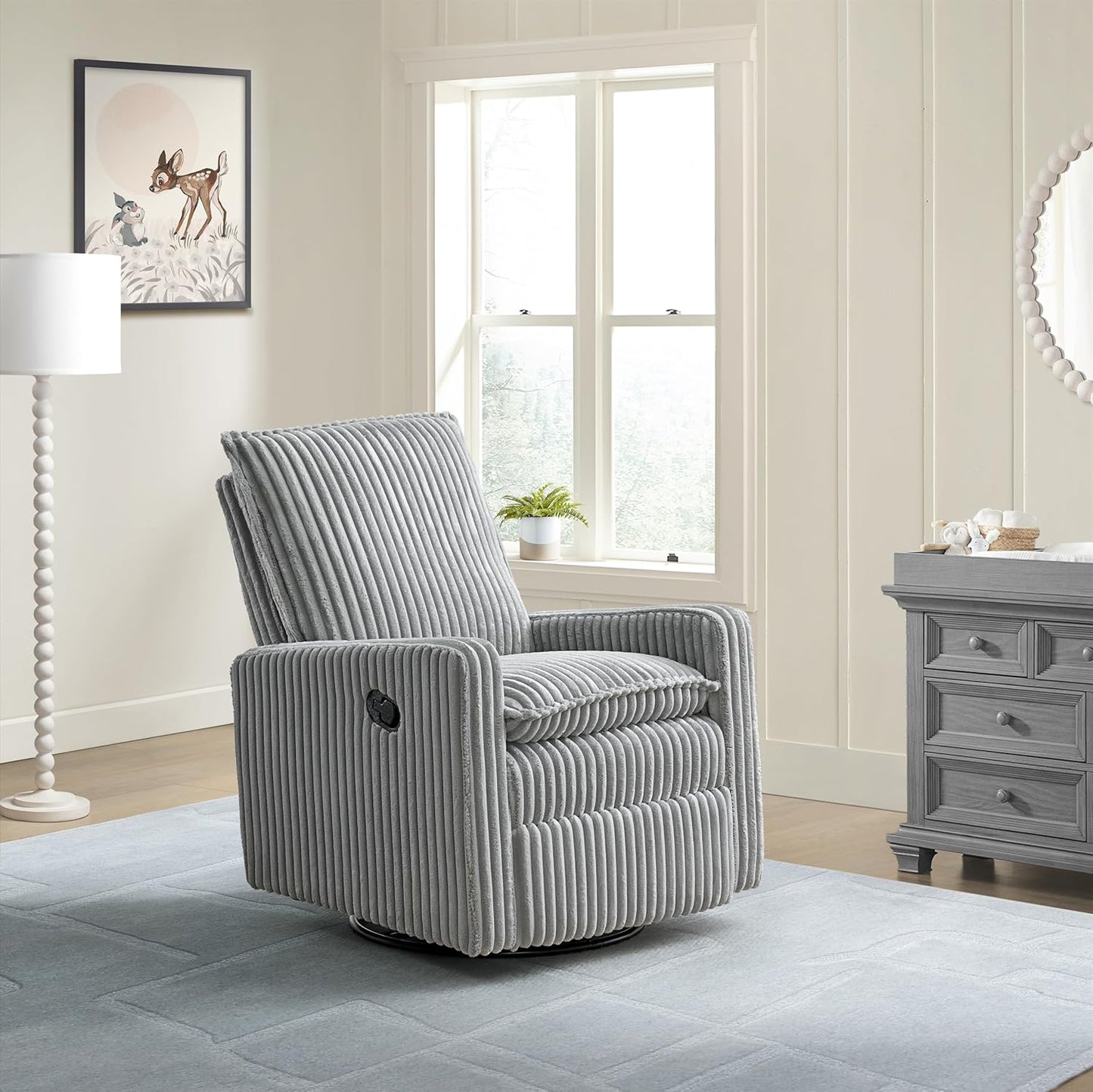 Oxford Baby Uptown Upholstered Glider Recliner Rocking Chair 360° Swivel for Nursery and Living Room - Boucle White