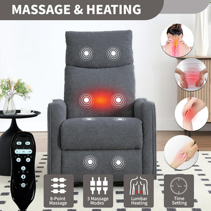 Swivel Rocker Recliner Chair for Adults, Nursery Rocking Chair with Heat and Massage, Glider Reclining Chair for Small Space Living Room Bedroom, Faux Leather Black