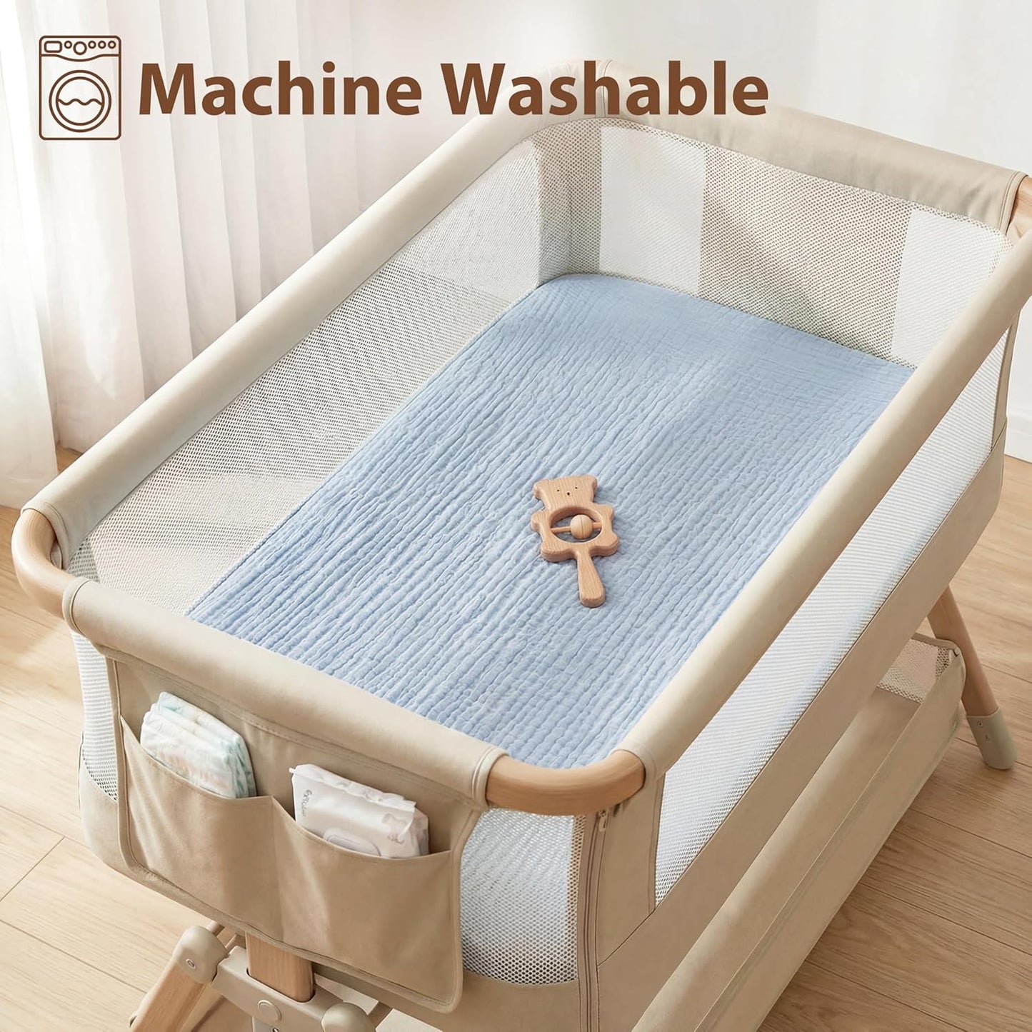 Muslin Bassinet Sheet Compatible with Maxi-COSI Iora & Iora Air Bedside Sleeper - 100% Cotton Rectangular Mattress Pad Cover (33"x20"), Breathable & Soft, Boho (1 Pack Blue)
