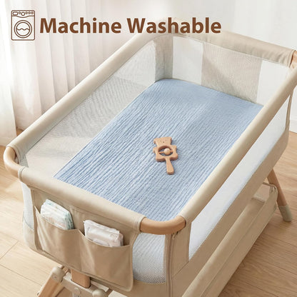 Muslin Bassinet Sheet Compatible with Maxi-COSI Iora & Iora Air Bedside Sleeper - 100% Cotton Rectangular Mattress Pad Cover (33"x20"), Breathable & Soft, Boho (1 Pack Blue)