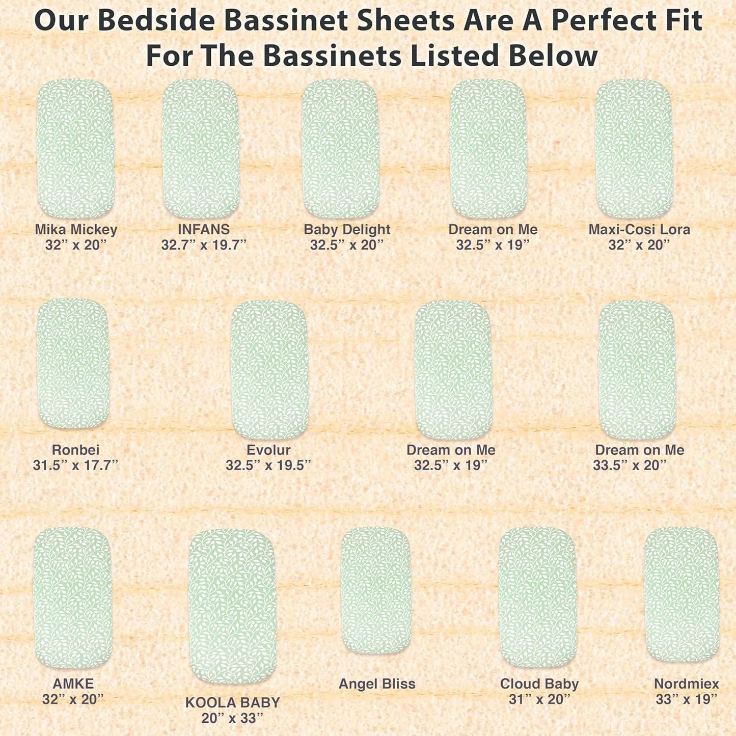 3-Pack Bedside Sleeper Bassinet Sheets | GOTS Certified Organic 100% Muslin Cotton | Ultra Soft & Breathable | 33×20×4” Fitted Sheets | Universal Fit 29–33” x 17–21” Pads