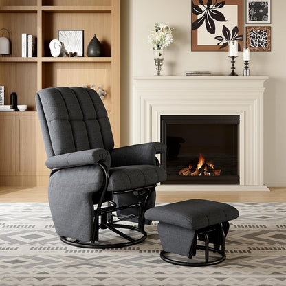 AODAILIHB 360° Swivel Glider Recliner with Ottoman, Nursing Glider Rocking Chair with Foot Rest & 2 Side Pockets for Nursery, Living Room, Bedroom, Office, White