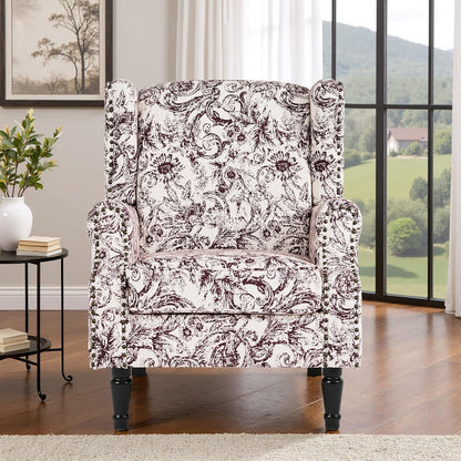 Swivel Rocker Recliner Chair, Manual Nursery Glider Recliner, Floral Fabric Wingback Accent Chair with Adjustable Backrest & Footrest for Small Spaces Living Room Bedroom (Plants Floral, Set of 1)