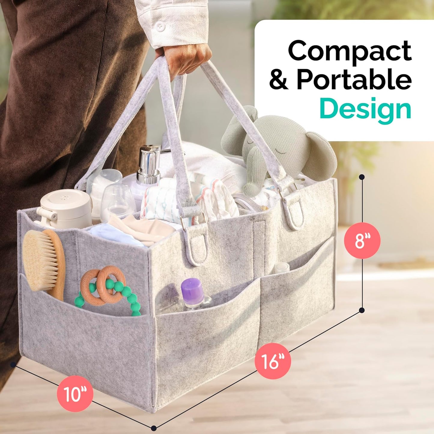 Felt Diaper Caddy - Extra Large Storage for Baby and Toddler Items - Diaper caddy basket - Portable Organizer Easily Holds Diapers, Clothing - Useful for Nursery, Bedroom, Living Room, Car