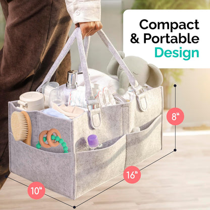 Felt Diaper Caddy - Extra Large Storage for Baby and Toddler Items - Diaper caddy basket - Portable Organizer Easily Holds Diapers, Clothing - Useful for Nursery, Bedroom, Living Room, Car