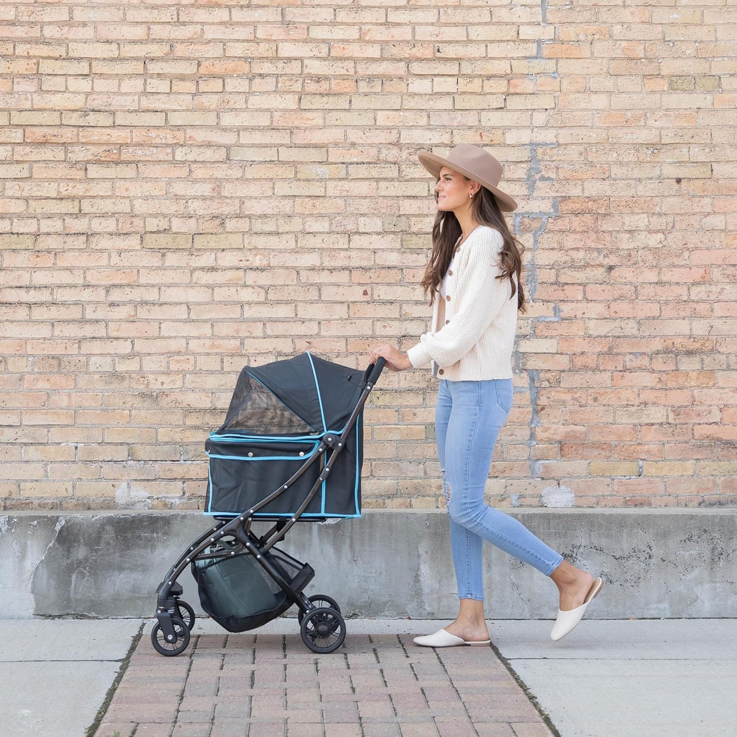 Carlson Pet Products Stroller, Includes 360 Degree Front Wheel Swivel, Rear Wheel Breaks, Reflective Trim, Mesh Panels, Umbrella and Mesh Canopy, Khaki