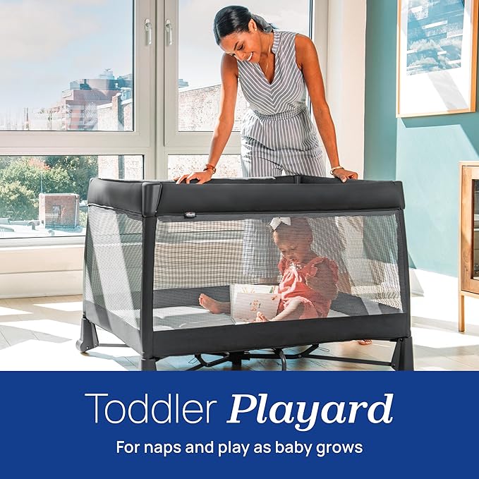Chicco Dash Instant Setup Play Yard, Portable Crib with Removable Bassinet, Playpen for Babies and Toddlers | Charcoal/Grey