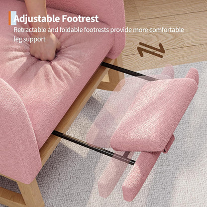 GarveeHome Nursery Rocking Chair with Adjustable Footrest, Teddy Fleece Upholstery, Sturdy Wooden Legs & High Backrest, Comfortable Glider Rocking Chair for Living Room or Bedroom, Pink