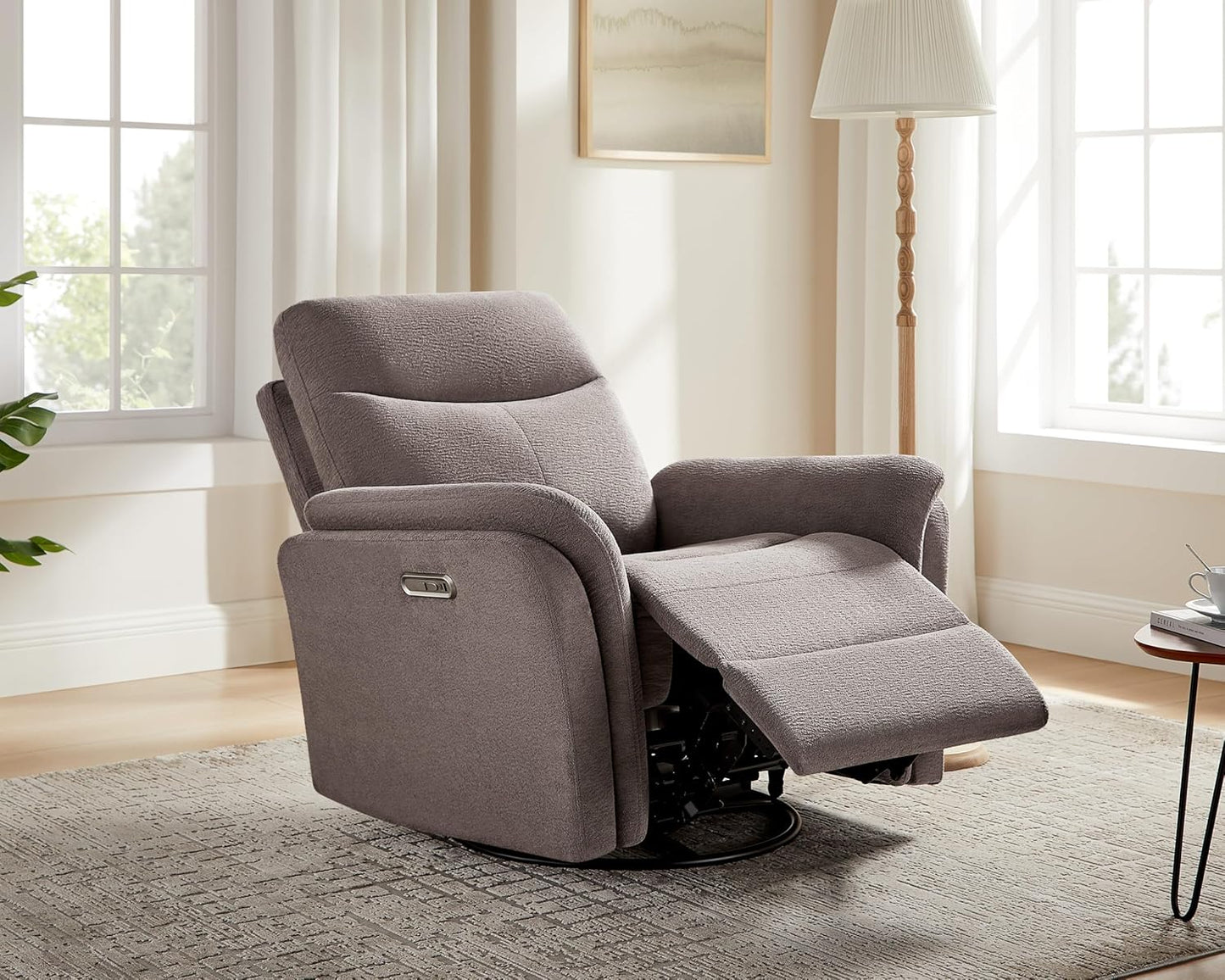 VANOMi Power Recliner Chair Swivel Glider, Electric Rocking Recliner Chairs with USB and Type-C Ports, Nursery Chair Recliner for Living Room, Bedroom, Apartment（Camel）