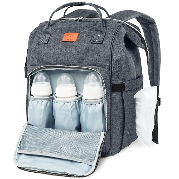 KeaBabies Baby Diaper Bag Backpack - Large Baby Bag for Boys, Girls, Waterproof Multi Function Travel Diaper Backpack with Changing Pad, Durable Travel Essentials for Moms and Dads (Mystic Gray)