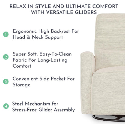Evolur Holland Upholstered Plush Seating Glider Swivel, Glider Chair for Nursery in Harbor, Modern Nursery Glider, Tool-Free Assembly, Easy to Clean, Environmentally Conscious Glider