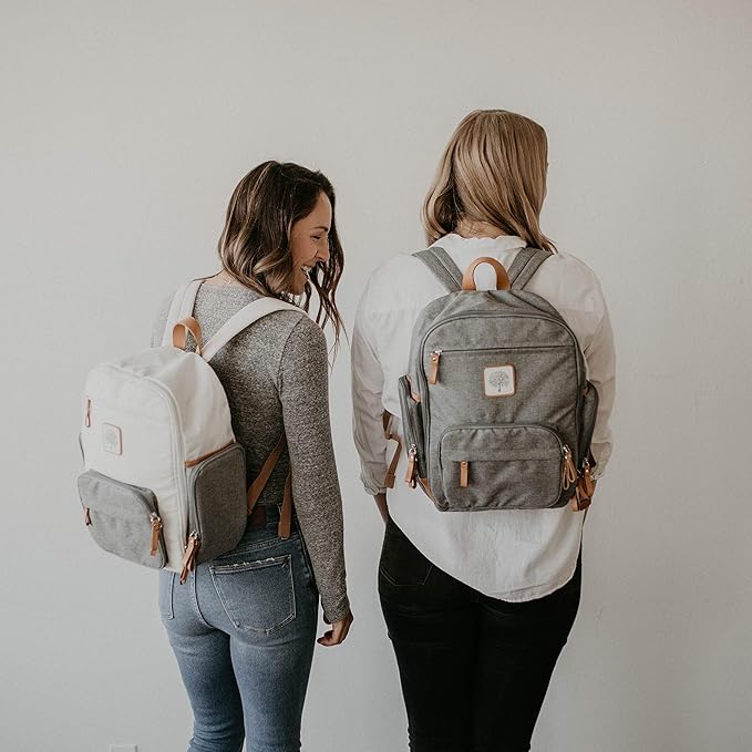 Parker Baby Diaper Backpack - Full Zip Diaper Bag with Insulated Pockets - Gray