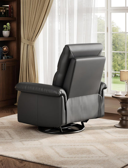 GAOMON Swivel Rocking Recliner Chair, Manual Leather Recliner Glider with Lumbar Support & Padded Armrest, Comfortable Rocker Nursery Single Sofa for Living Room and Bedroom (Cream)