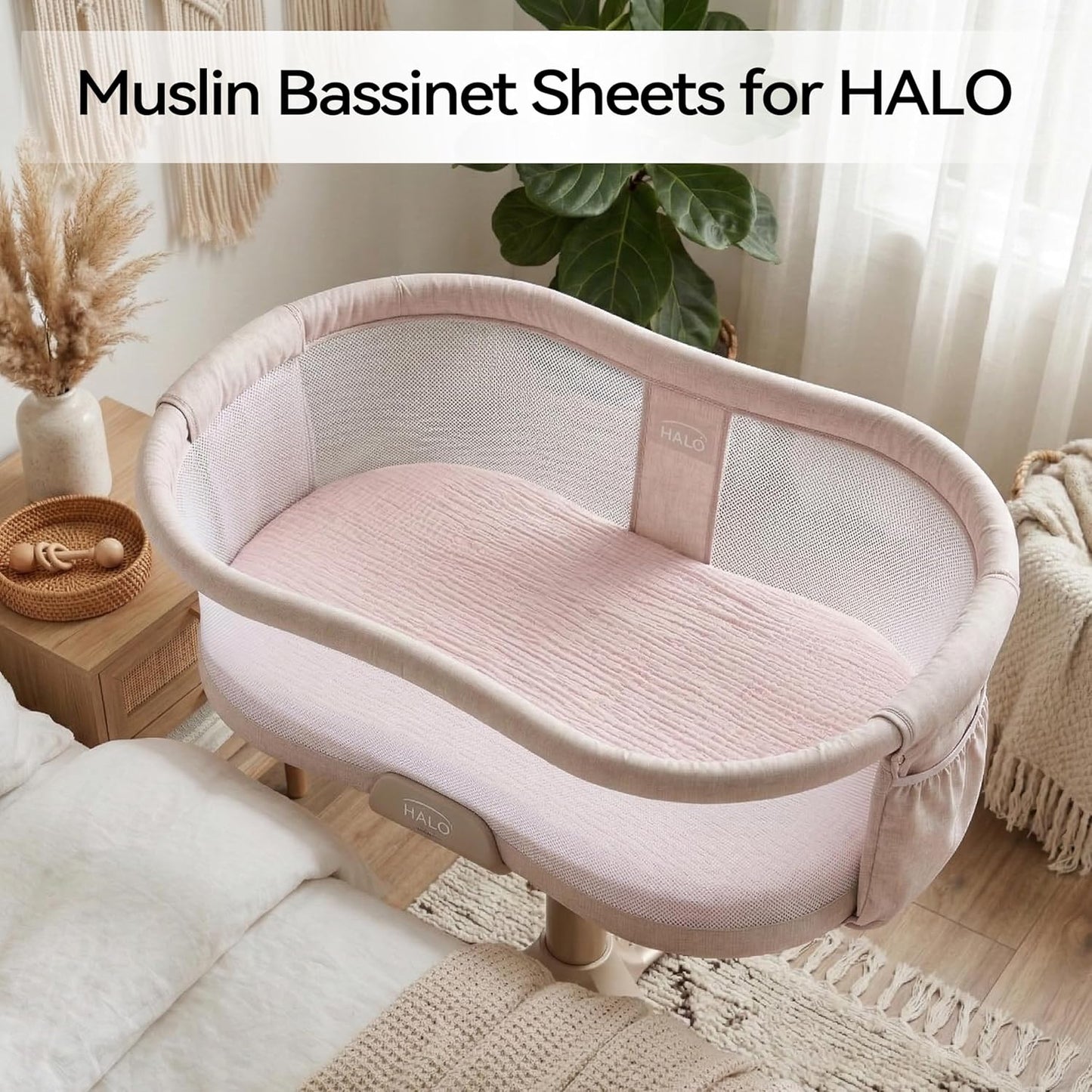 Muslin Bassinet Sheet Compatible with Maxi-COSI Iora & Iora Air Bedside Sleeper - 100% Cotton Rectangular Mattress Pad Cover (33"x20"), Breathable & Soft, Boho (1 Pack Blue)