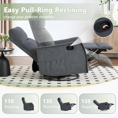 cinkehome Swivel Rocker Recliner, Glider Rocker Recliner Chair for Nursery, Manual Reclining Chair with Heated Massage, Small Spaces, Living Room, Khaki Chenille