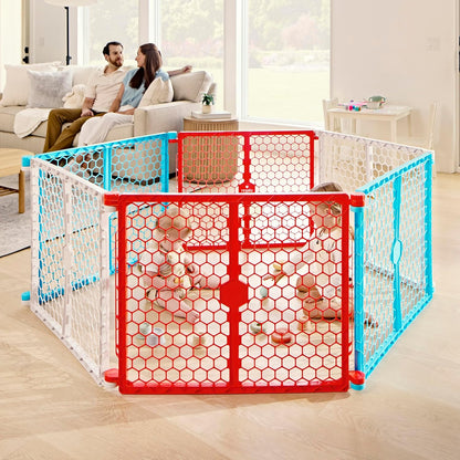Regalo Safety 192" Super Wide Baby Gate & Play Yard, 2-in-1 Adjustable Playpen for Babies, Toddlers & Pets, Includes Wall Mount Kit, Plastic, Gray