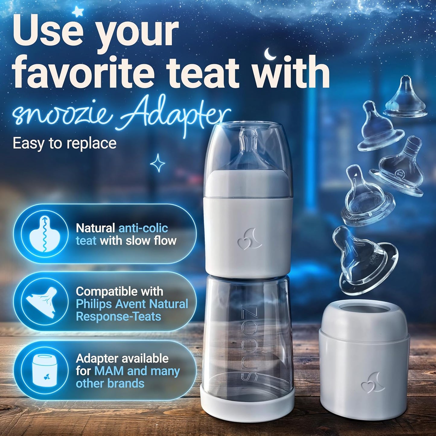 SNOOZI Set of 1 – Baby Night Bottle with Bottle Warmer – Baby Bottle with Integrated Formula Dispenser for Stress-Free Night Feedings (1 Bottle per Night)