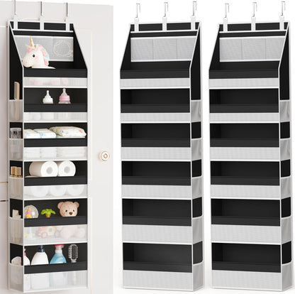 Criusia Over the Door Organizer, 6-Shelf Closet Hanging Storage with 13 Mesh Pockets, 55lbs Capacity Behind the Door Storage for Baby Nursery, Bathroom, Bedroom, and Dorm, Beige