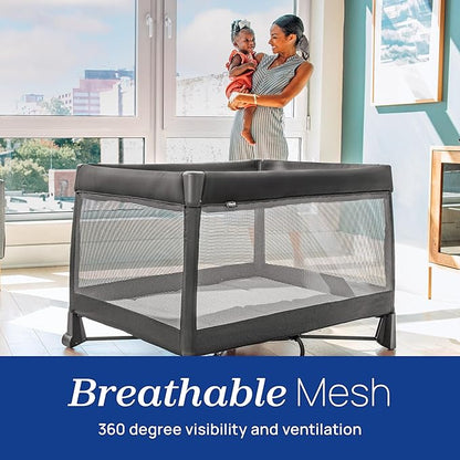 Chicco Dash Instant Setup Play Yard, Portable Crib with Removable Bassinet, Playpen for Babies and Toddlers | Charcoal/Grey