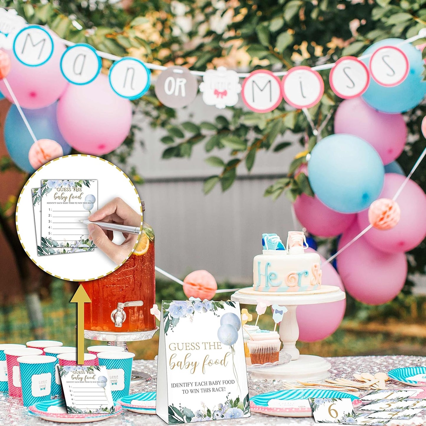 Guess the Baby Food Party Games, Baby Shower Game Set, 1 Standing Sign + 25 Answer Cards + 6 Number Cards, Boho Wild West Gender Reveal Party Decoration Supplies -B05