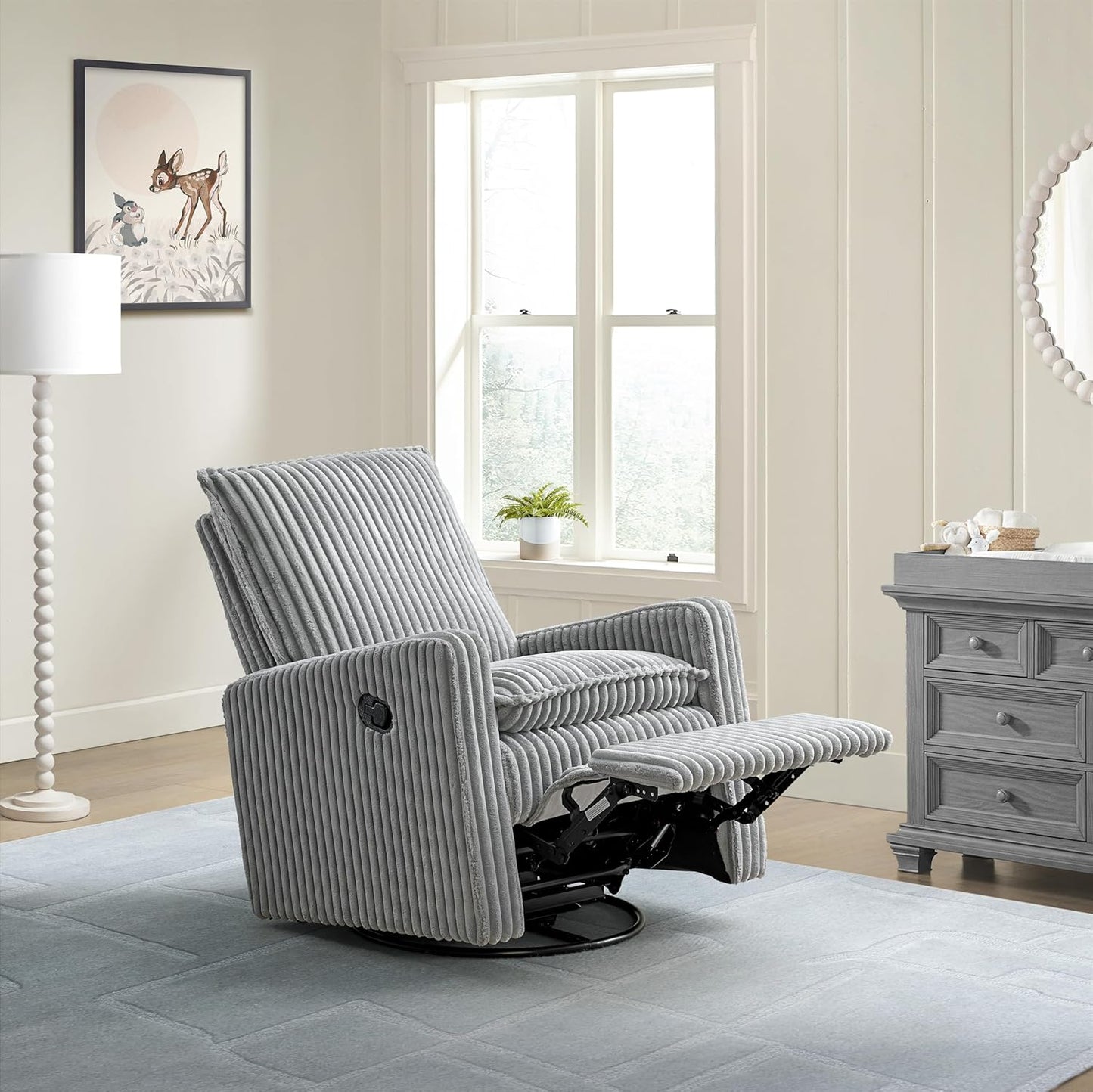 Oxford Baby Uptown Upholstered Glider Recliner Rocking Chair 360° Swivel for Nursery and Living Room - Boucle White