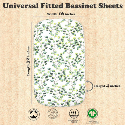 3-Pack Bedside Sleeper Bassinet Sheets | GOTS Certified Organic 100% Muslin Cotton | Ultra Soft & Breathable | 33×20×4” Fitted Sheets | Universal Fit 29–33” x 17–21” Pads