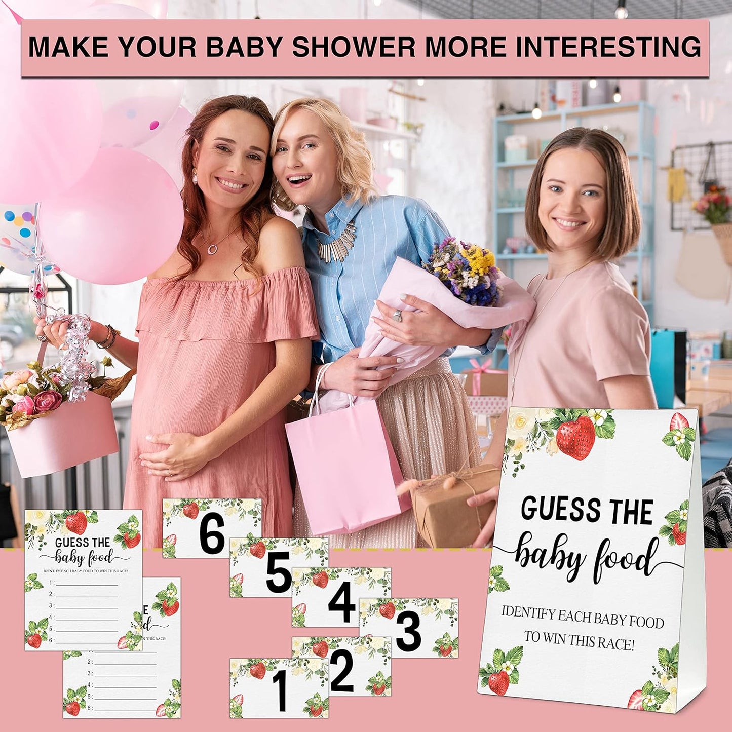 Guess the Baby Food Party Games, Baby Shower Game Set, 1 Standing Sign + 25 Answer Cards + 6 Number Cards, Boho Wild West Gender Reveal Party Decoration Supplies -B05