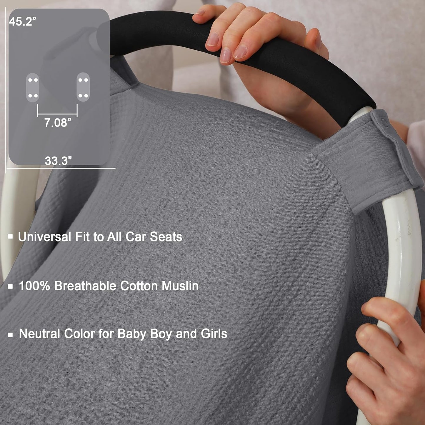 100% Muslin Cotton Car Seat Cover Baby, Carseat Canopy Cover, Universal Fit Stroller Covers for Boys and Girls (Blue)