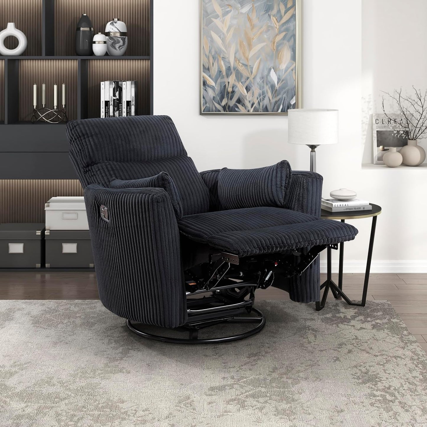 Lexicon Modern Swivel Glider Recliner Chair, Nursery Glider, Corduroy Fabric Upholstery Recliner with 2 Lumbar Pillows, Manual Reclining Sofa Chair for Living Room/Office/Apartment, Beige
