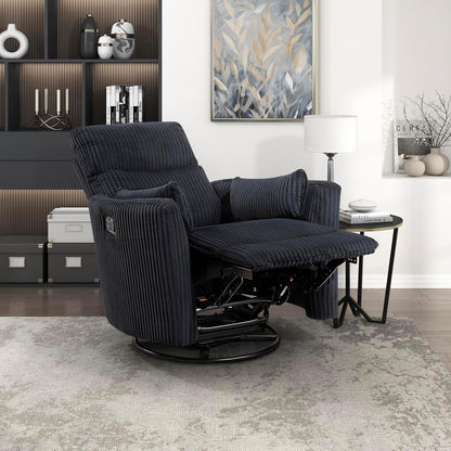 Lexicon Modern Swivel Glider Recliner Chair, Nursery Glider, Corduroy Fabric Upholstery Recliner with 2 Lumbar Pillows, Manual Reclining Sofa Chair for Living Room/Office/Apartment, Beige