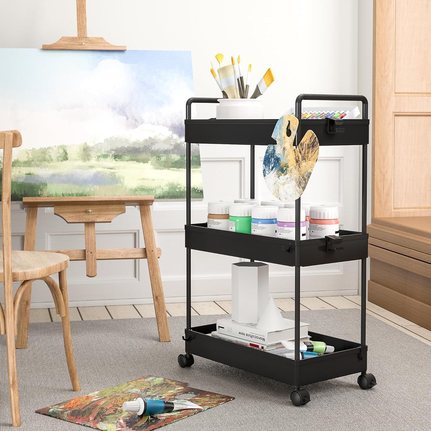 Ronlap 3 Tier Slim Rolling Storage Cart with Wheels Plastic Utility Cart Organizer for Snack Craft Art Postpartum Baby Diaper Nail Makeup in Bathroom Laundry Room Kitchen Bedside Narrow Space, White