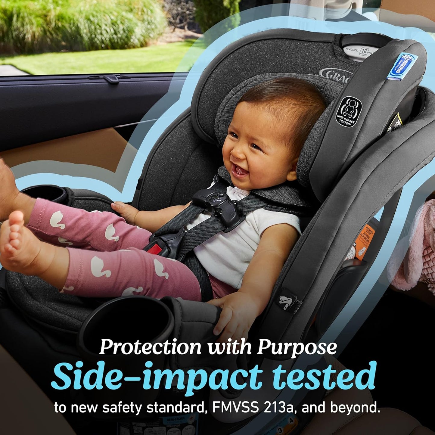 Graco Turn2Me 3-in-1 Rotating Convertible Car Seat, Manchester, Rear-Facing Rotation Only, Forward-Facing Mode, Highback Booster Up to 100 lbs, Adjustable Headrest & Harness, Steel Reinforced Frame