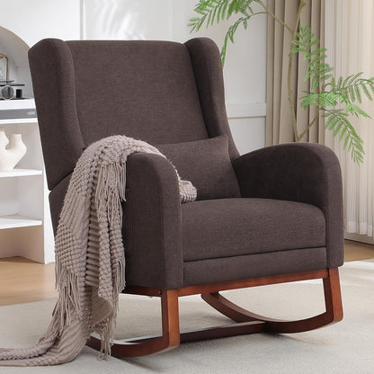 HCHAIRH Rocking Chair Nursery, Nursery Rocking Chairs with Foot Rest, Comfy Fabric Glider Rocker Nursing Chair with High Back for Nursing, Living Room, Bedroom, Beige