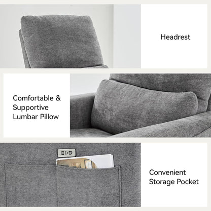 Power Swivel Rocker Recliner,Fabric Glider Recliner Nursery Chair,Small Rocking Chair,Single Reclining Sofa with Lumbar Support,USB&Type-C Ports,Living Room Home Threater Seat, Flint Grey