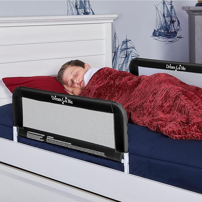 Dream On Me Lightweight Mesh Security Adjustable Bed Rail Double Pack with Breathable Mesh Fabric in Black, 2 Count (Pack of 1)