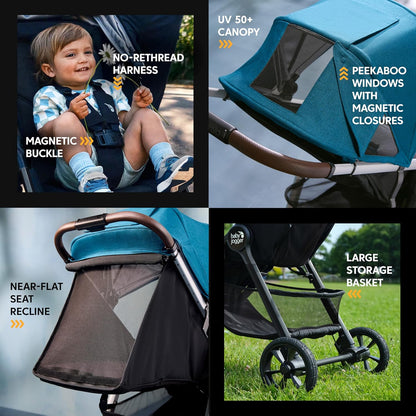 Baby Jogger City Mini GT3 All Terrain Baby Stroller with Forever Air Rubber Tires, All Wheel Suspension, Lightweight Stroller with Magnetic Buckle, No-Rethread Harness, and Foot Brake, Frosted Ivory