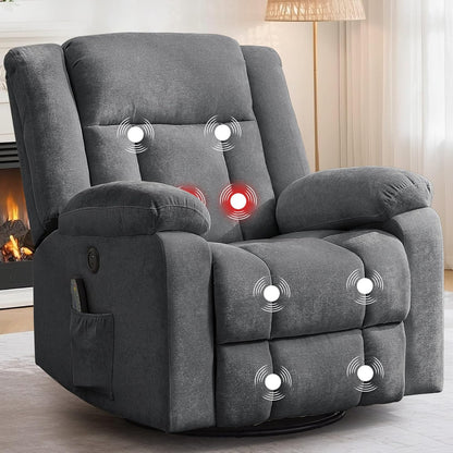 Korser Rocker Recliner, Glider Recliner Chairs for Adults, 360° Swivel Rocking Chair with Massage and Heating, Nursery Chair with Storage and USB Charging for Living Room, Bedroom, Nursery