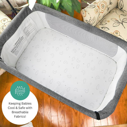 Bassinet Sheets for Papablic, CoZee, Cowiewie, Ezebaby, Nawahev Baby Bassinet Bedside Sleeper by TansyPanda, 3PC, 33x20, Ultra Soft, Breathable Snug Fit, Unisex Boys Girls, Gray White (Space Rockets)