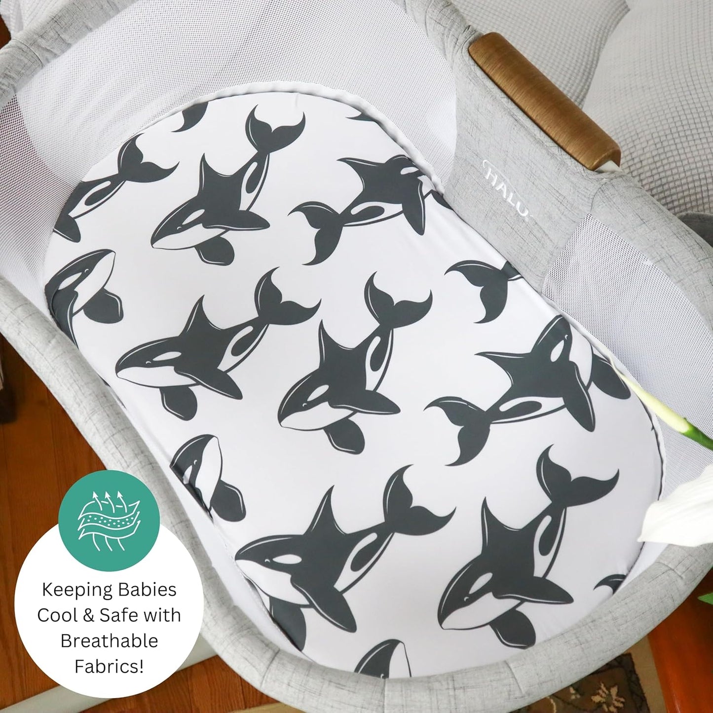 Bassinet Sheets for Papablic, CoZee, Cowiewie, Ezebaby, Nawahev Baby Bassinet Bedside Sleeper by TansyPanda, 3PC, 33x20, Ultra Soft, Breathable Snug Fit, Unisex Boys Girls, Gray White (Space Rockets)