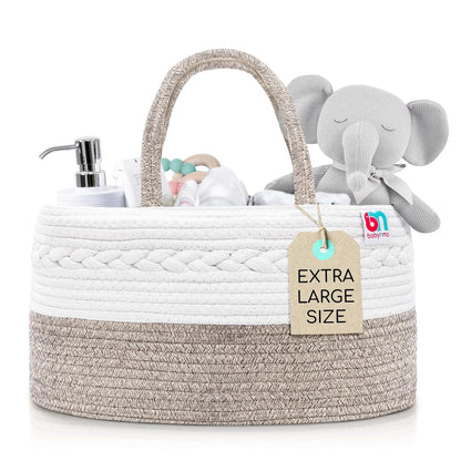 Rope Diaper Caddy - Storage for Baby and Toddler Items - Portable Cotton Organizer Easily Holds Diapers, Wipes, Clothing - Useful for Nursery, Bedroom (Gray, Regular)