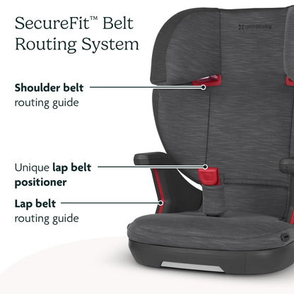 UPPAbaby Alta V2 High Back Booster Seat/Seven-Position, Active Support Headrest for Growing Children/SecureFit Integrated Belt Guide + Positioner/Cup Holder Included/Kavneer (Almond Mélange)
