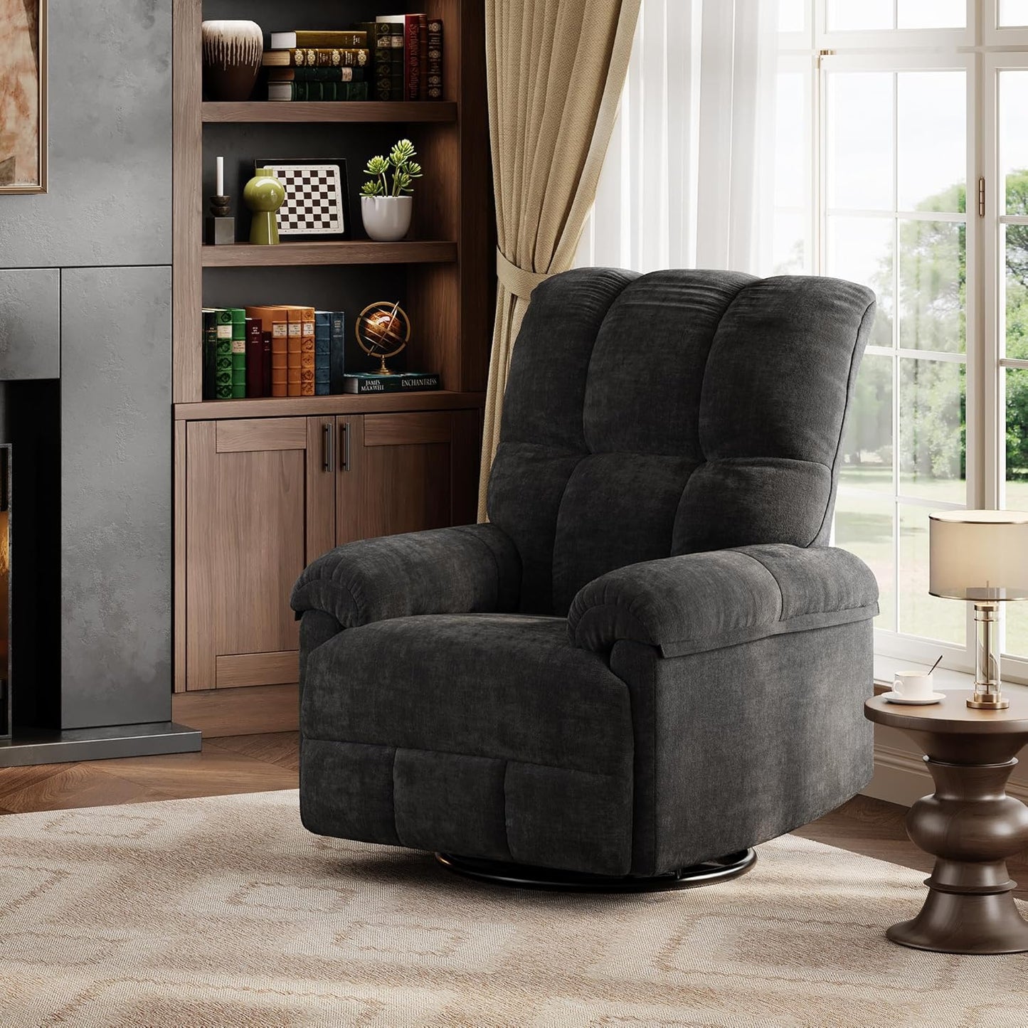Garvee Power Recliner Chair with 270° Swivel and Rocking, Electric Glider Nursery Chair with USB Charging Port, PU Leather Upholstery and Button Tufted Backrest for Living Room, Cream
