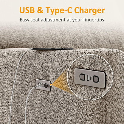 VANOMi Power Swivel Glider Recliner Chair, Electric Nursery Rocker Recliner Chair, USB & Type-C Charger, Boucle White
