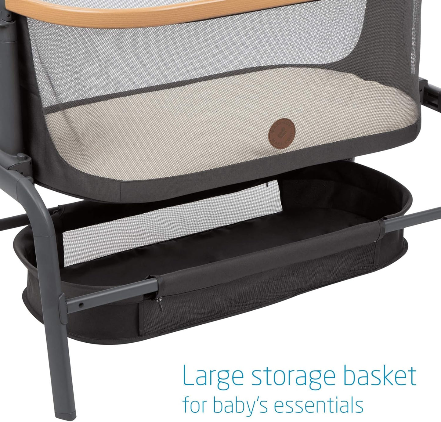 Maxi-Cosi Iora Baby Bassinets Bedside Sleeper, Portable Bassinet, Infant Bedside Sleeper Crib, Height Adjustable, Breathable Mesh, Large Storage Basket, Truffle