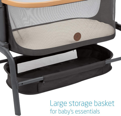 Maxi-Cosi Iora Baby Bassinets Bedside Sleeper, Portable Bassinet, Infant Bedside Sleeper Crib, Height Adjustable, Breathable Mesh, Large Storage Basket, Truffle