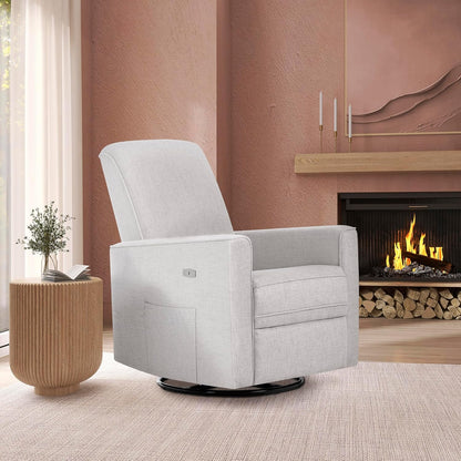 Evolur Harlow Upholstered Power Glider Recliner with USB Charging – Rocking & 275° Swivel with Smooth Glide – Greenguard Gold & FSC Certified – Modern Nursery and Living Room Chair in Light Sand